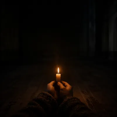 Courage Candle Held in Vast Darkness
