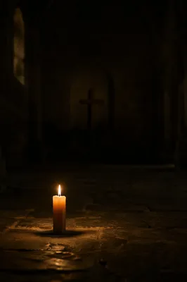Single Candle Courage in Dark Chapel