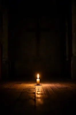 Single Candle of Courage in Dark Chapel