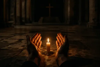 Single Candle of Courage in Dark Sanctuary