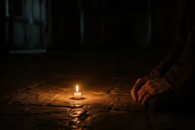 Courage Candle Burning in Vast Darkness