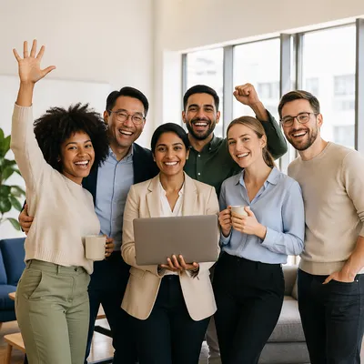 Happy Coworkers Celebrating Success in Office