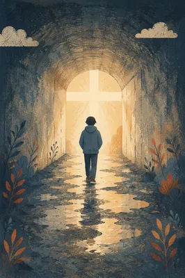 Hopeful Cross Light in Dark Tunnel