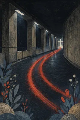 Hopeful Cross Light in Dark Tunnel