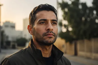 Determined Man with Strong Forward Gaze