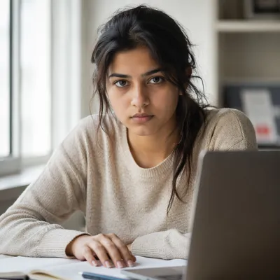 Focused University Student by Window Close Up