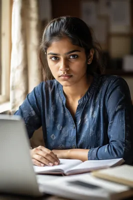 Focused University Student by Window Close-Up