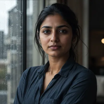 Determined Young Woman by Rainy Window