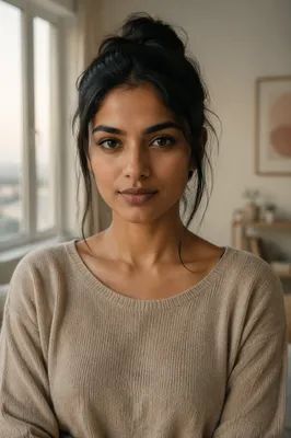 Confident Young Woman by Window Portrait