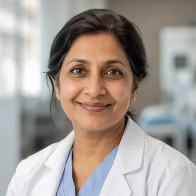 Compassionate Female Doctor Headshot in Clinic