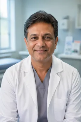 Compassionate South Asian Doctor Headshot Portrait