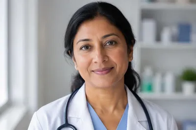 Compassionate Female Doctor Headshot in Clinic