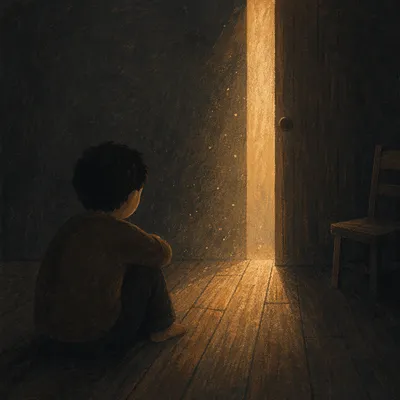 Silhouette in Dark Room Seeking Light