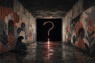 Question Mark Light in Dark Underpass