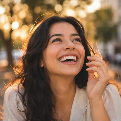 Ecstatic Young Woman Laughing in Golden Light