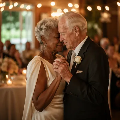 Elderly Couple Dancing at Anniversary Celebration