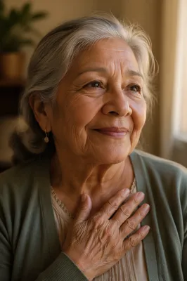 Peaceful Elderly Woman by Sunlit Window