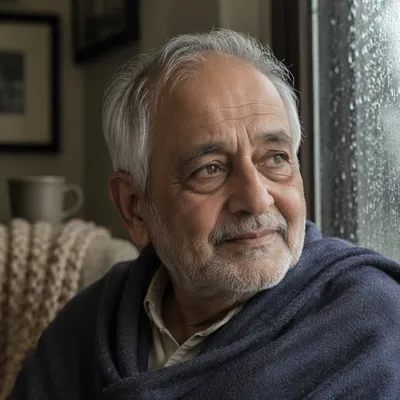 Elderly Man by Rainy Window