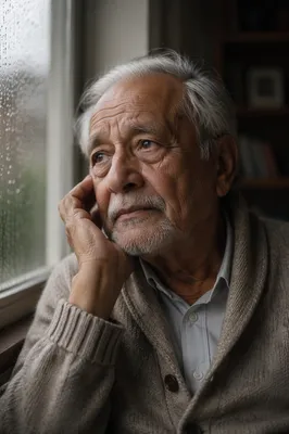 Elderly Man by Rainy Window