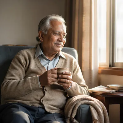 Peaceful Elderly Man by Sunlit Window