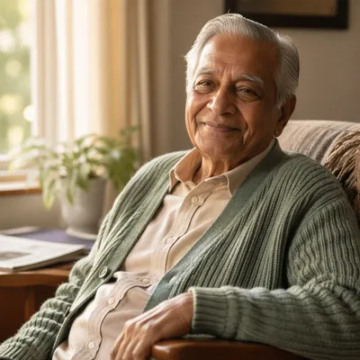 Peaceful Elderly Man by Sunlit Window