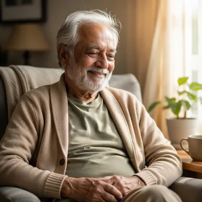 Peaceful Elderly Man by Sunlit Window