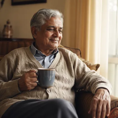 Peaceful Elderly Man by Sunlit Window