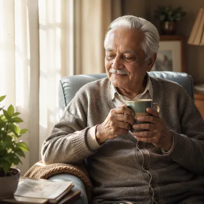 Peaceful Elderly Man by Sunlit Window