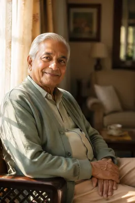 Peaceful Elderly Man by Sunlit Window