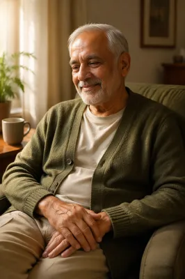 Peaceful Elderly Man by Sunlit Window