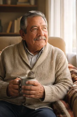 Peaceful Elderly Man by Sunlit Window