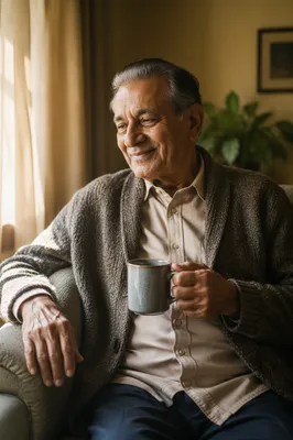 Peaceful Elderly Man by Sunlit Window