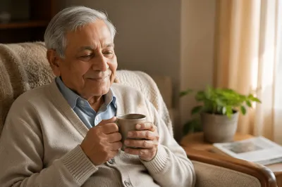 Peaceful Elderly Man by Sunlit Window