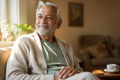 Peaceful Elderly Man by Sunlit Window