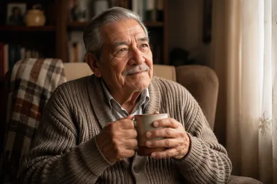 Peaceful Elderly Man by Sunlit Window