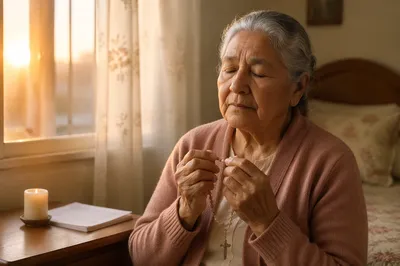 Elderly Woman Praying by Window