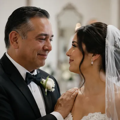 Emotional Father and Bride Close Up