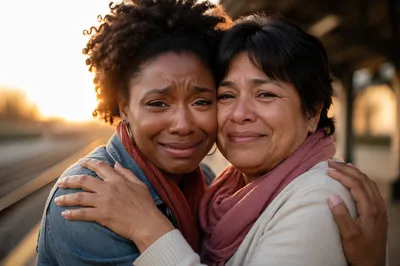Emotional Sister Reunion at Train Platform