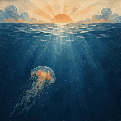 Eternal Life Jellyfish Beneath Ocean Sunrise
