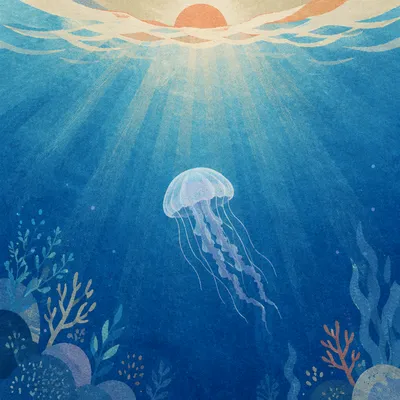 Eternal Life Jellyfish Beneath Ocean Sunrise