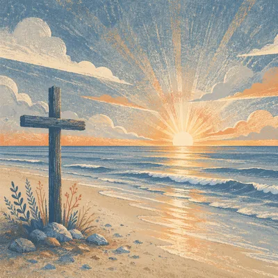 Eternal Life Sunrise Over Calm Ocean