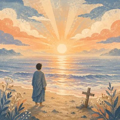 Eternal Life Sunrise Over Quiet Ocean