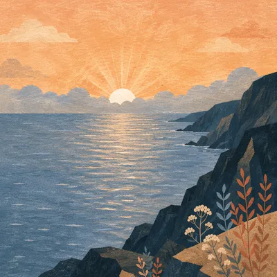 Eternal Life Sunrise Over Calm Ocean
