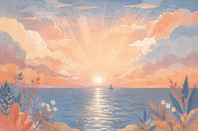 Eternal Life Sunrise Over Calm Ocean