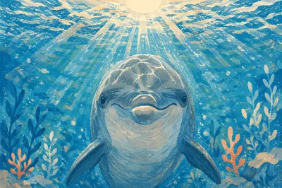 Hopeful Dolphin at Sunrise Beneath Ocean