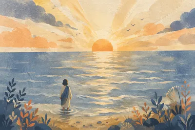 Eternal Life Sunrise Over Calm Ocean