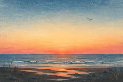 Eternal Sunrise Over Endless Calm Ocean