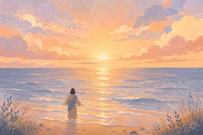 Eternal Life Sunrise Over Peaceful Ocean