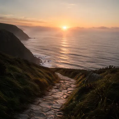 Eternal Sunrise Path Over Endless Ocean