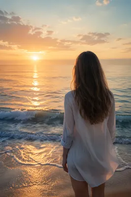 Woman Watching Sunrise Over Calm Ocean